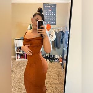 Orange/Brown Midi Dress